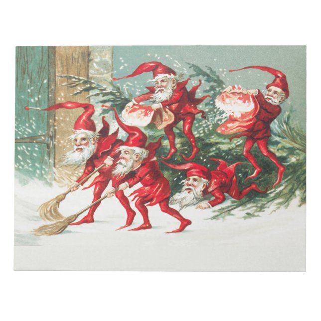 Bloco De Notas Gnomes sweeping snow with a broom (Frente)