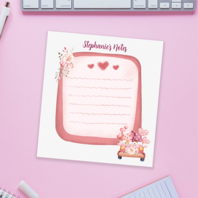 Bloco De Notas Gnomo Bonito no Carro e Flores Personalizado (Criador carregado)