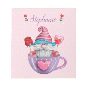 Bloco De Notas Gnomo Whimsical Senta em Corações e Flores da Taa