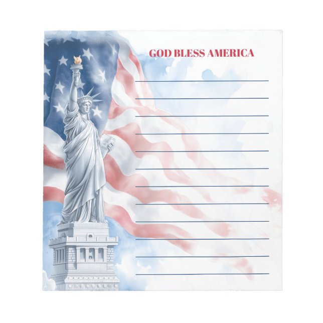 Bloco De Notas God Bless America Statue of Liberty Lined (Frente)