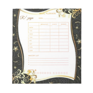 Bloco De Notas Gold Black floral meal planner Watercolor & White