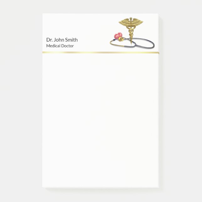 Bloco De Notas Gold Medical Stethoscope & Caduceus with Heart (Frente)