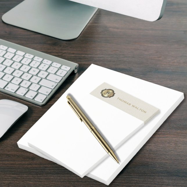 Bloco De Notas Gold Monogram Creamy White Leather Look Elegant (Criador carregado)