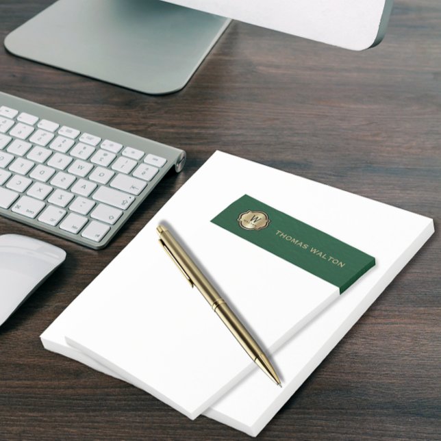 Bloco De Notas Gold Monogram Emerald Green Leather Look Elegant (Criador carregado)