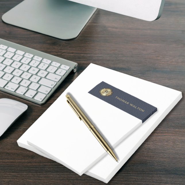 Bloco De Notas Gold Monogram Navy Blue Leather Look Elegant (Criador carregado)