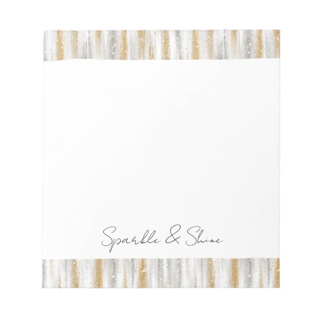 Bloco De Notas Gold Silver Chic Glam Glitzy Stripes Sparkle  (Frente)