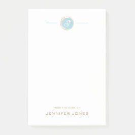 Bloco De Notas Gold Typography Blue Watercolor Monogram Name