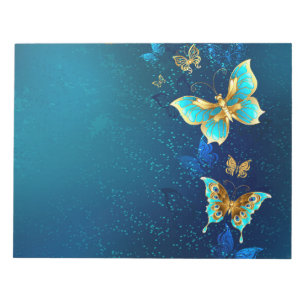 Bloco De Notas Golden Butterflies on a Blue Background