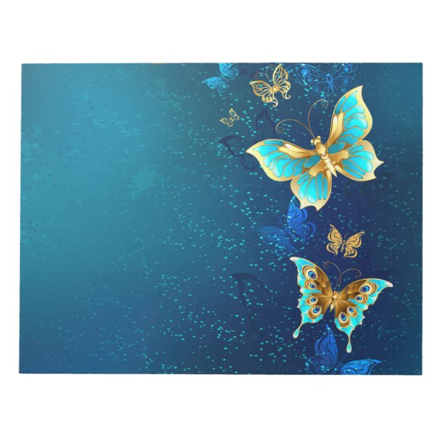 Bloco De Notas Golden Butterflies on a Blue Background (Frente)
