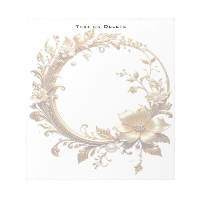 Bloco De Notas Golden Floral Ornate Frame Notepad (Frente)