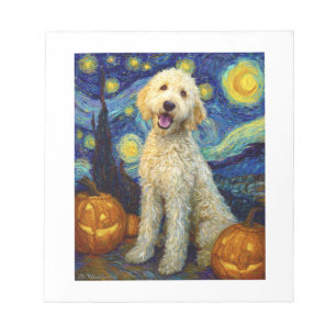 Bloco De Notas Goldendoodle Cachorro Fofo Dia das Bruxas Abóbora