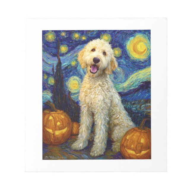Bloco De Notas Goldendoodle Cachorro Fofo Dia das Bruxas Jack O L (Frente)