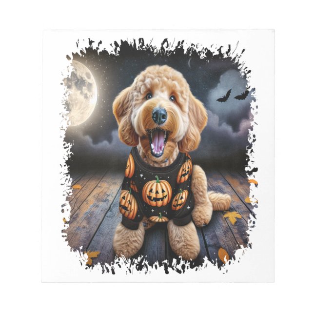 Bloco De Notas Goldendoodle Cachorro Halloween (Frente)