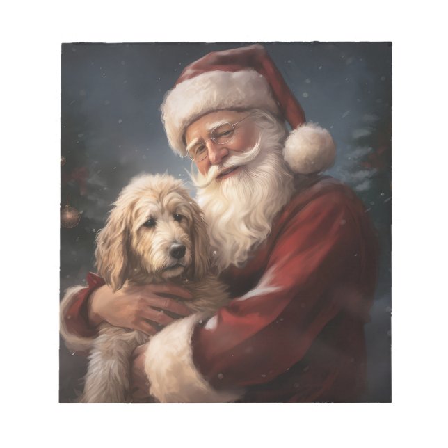 Bloco De Notas Goldendoodle com Papai Noel Natal Festivo (Frente)