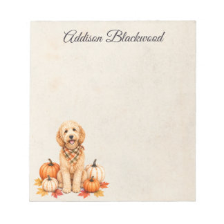 Bloco De Notas Goldendoodle Folhas de Outono Abóboras Personaliza