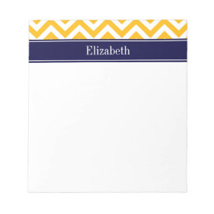 Bloco De Notas Goldenrod White LG Chevron Marinho Blue Name Monog