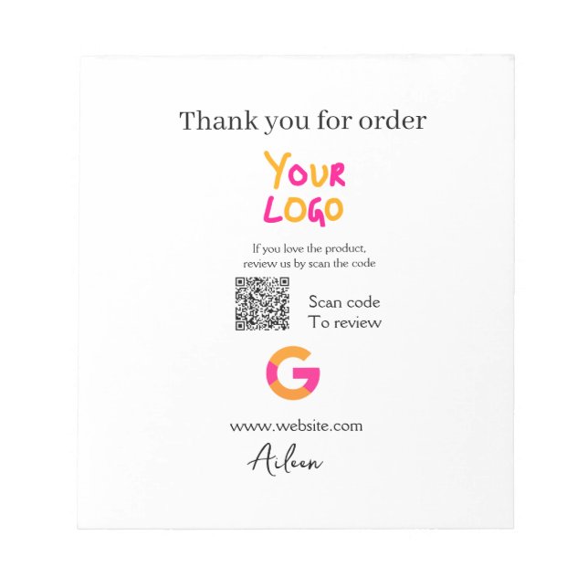 Bloco De Notas Google review business logo website scan QR code (Frente)