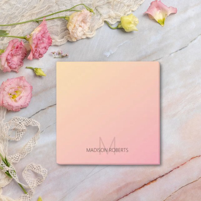 Bloco De Notas Gradiente de Monograma Rosa Amarelo Pastel (Criador carregado)