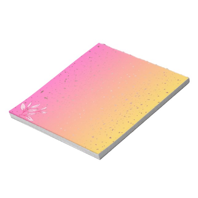 Bloco De Notas Gradiente Rosa e Amarelo com Falsas Pintas Dourada (Invertido)