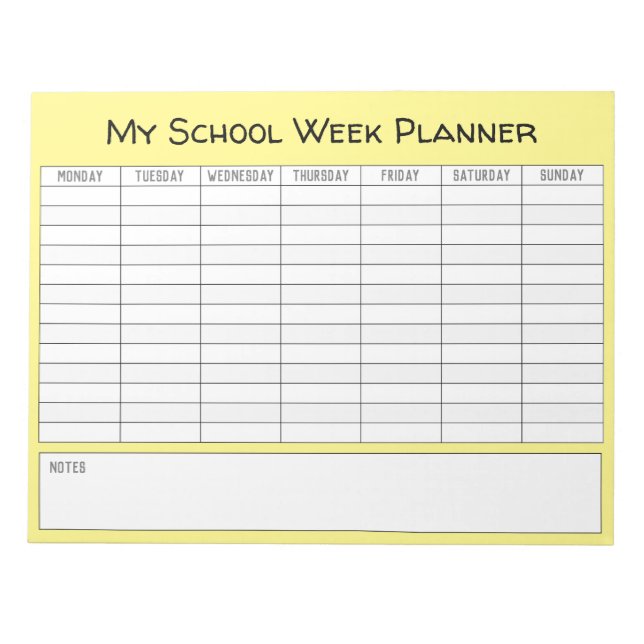 Bloco De Notas Gráfico de Planejamento da Semana Escolar (Frente)