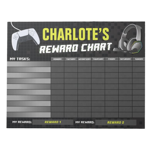 Bloco De Notas Gráfico de Recompensa Amarelo para Jogos Personali (Frente)