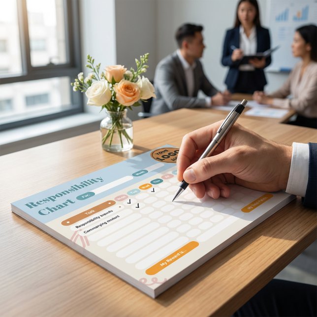 Bloco De Notas Gráfico de Tarefas de Responsabilidade Empresarial (Orange and Blue Business Responsibility Chores Checklist Design)