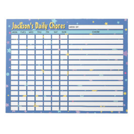 Bloco De Notas Gráfico de Tarefas Diárias de Estrelas Azuis Perso