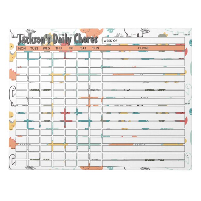 Bloco De Notas Gráfico de Tarefas Diárias do Dinossauro Personali (Frente)