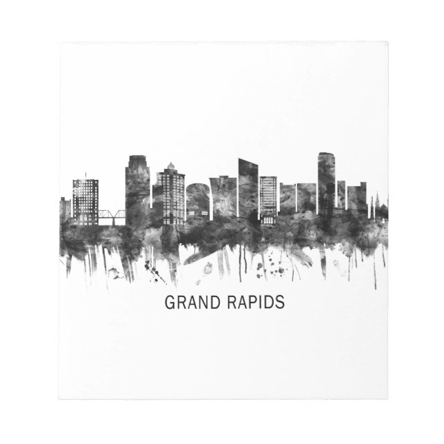 Bloco De Notas Grand Rapids Michigan Skyline BW (Frente)