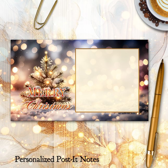 Bloco De Notas Grande Árvore de Natal Brilhante Feriados (Post it notes featuring a Christmas design with a tree and sparkling bokeh lights)