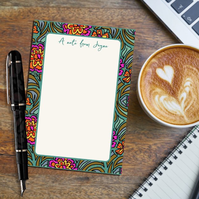 Bloco de Notas Grande com Borda de Arte Floral Pos (Criador carregado)