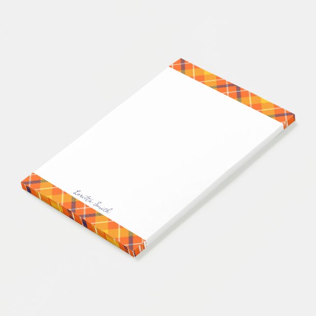 Bloco De Notas Grande padrão xadrez gingham laranja personalizado (Inclinado)
