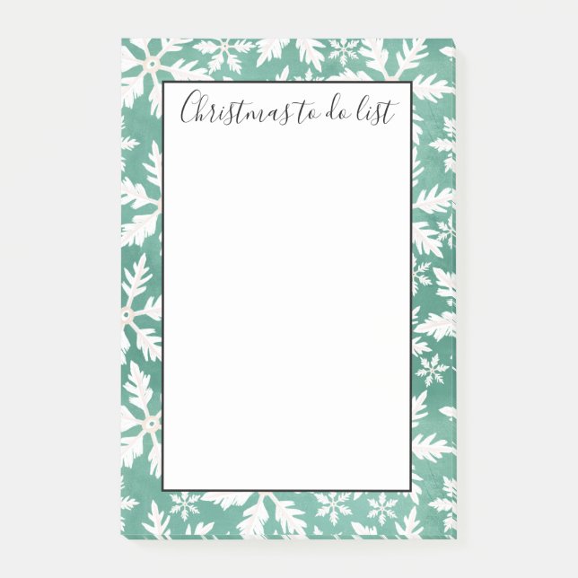 Bloco De Notas Grandes Flocos Brancos De Neve A Cair Em Xmas Verd (Frente)