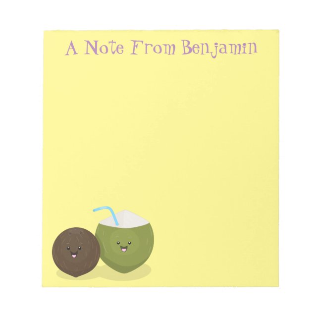 Bloco De Notas Grátis feliz desenho animado de coconuts kawaii (Frente)