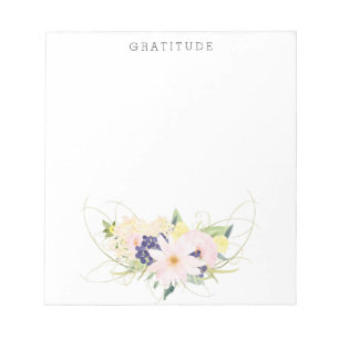 Bloco De Notas Gratitude floral cor-de-rosa da aguarela