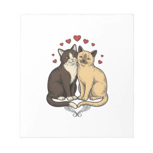 Bloco De Notas Grave Engravura Casal de Gato Fofo Amor Design_1