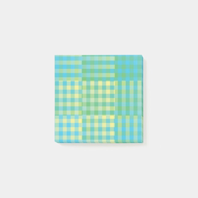 Bloco De Notas Green Blue Yellow Checker Patchwork Pattern (Frente)