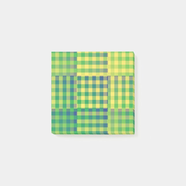 Bloco De Notas Green Blue Yellow Checker Patchwork Pattern (Frente)
