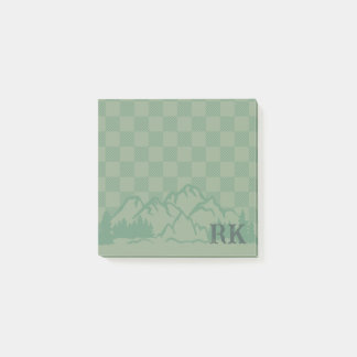 Bloco De Notas Green Check Pattern Rustic Mountains Monogram
