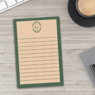 Bloco De Notas Green & Tan Geometric Art Deco Monogram Lined