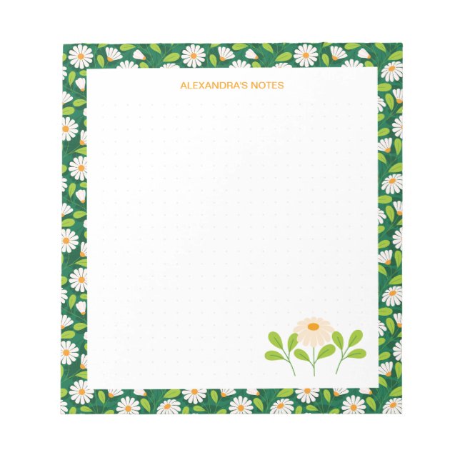 Bloco De Notas Green & White Spring Daisies & Vine Personalised (Frente)