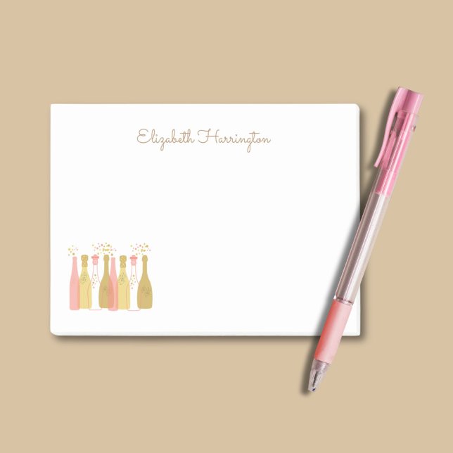 Bloco De Notas Grelha de Frascos de Champanhe Retroativa Estilo d (Say "Cheers!" with every note you write on these champagne notes. Your name goes in chic script.)