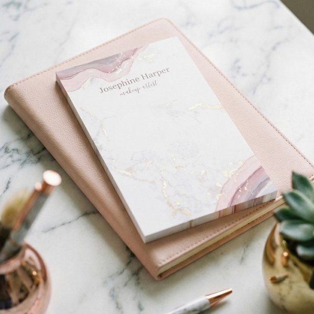 Bloco De Notas Grelha Rosa Esmagada Elegante Grelha Dourada Glitt (Elegant Blush Pink Geode Marble Agate Gold Glitter Post-it Notes)