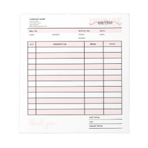 Bloco De Notas Grelha-Rosa Ordem de NFF Comercial Recebimento de
