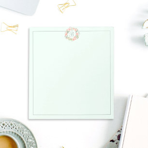 Bloco De Notas Grinalda de Flores Rosa Pastel Monogramada