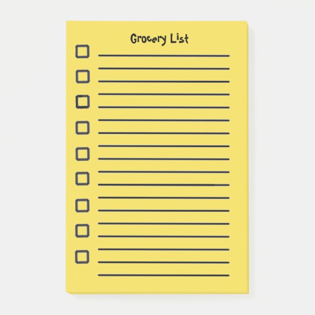 Bloco De Notas Grocery List Yellow Sticky Notes segundo Edition (Frente)