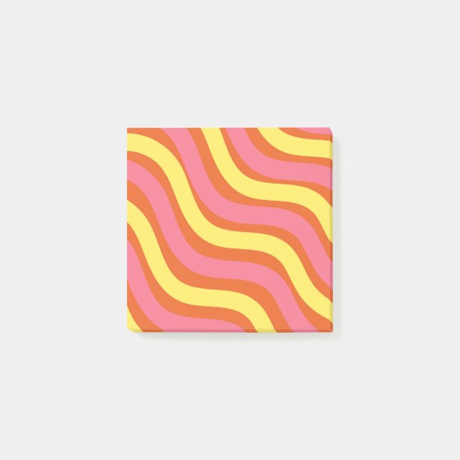 Bloco De Notas Groovy Orange Yellow Pink Wavy Stripe Bold Estação (Frente)