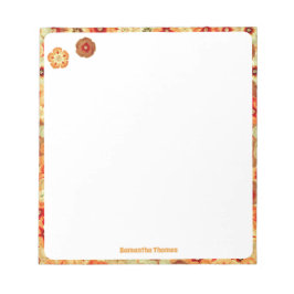 Bloco De Notas Groovy Retro Orange Hippie Flowers Nome Personaliz