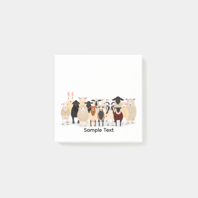 Bloco De Notas group of various breeds of sheep design post it (Frente)