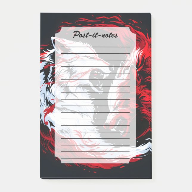 Bloco De Notas Guerreiro Lobo Cósmico Vermelho Branco (Frente)